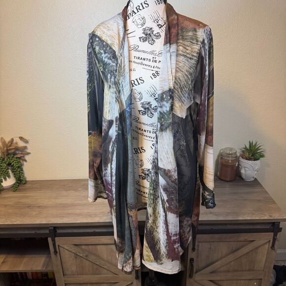 Brynn Walker Abstract Open Front Sheer Cardigan/Cover up Size M Boho Casual - Picture 1 of 8